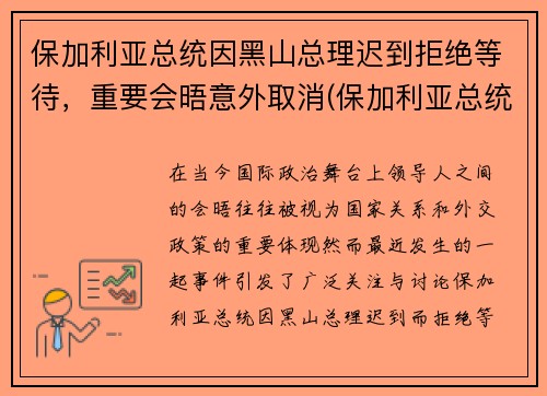 保加利亚总统因黑山总理迟到拒绝等待，重要会晤意外取消(保加利亚总统遇刺)