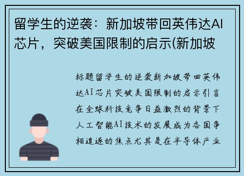 留学生的逆袭：新加坡带回英伟达AI芯片，突破美国限制的启示(新加坡 显卡)